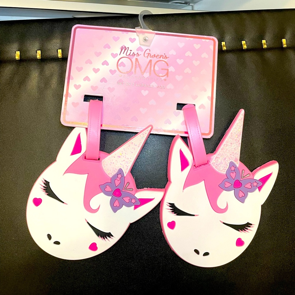 Miss Gwen OMG Unicorn Sparkle Luggage Tags Set of 2 Pink White